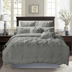Diamond Pintuck Super King Size Grey Duvet Quilt Cover Set - Home & Garden > Bedding