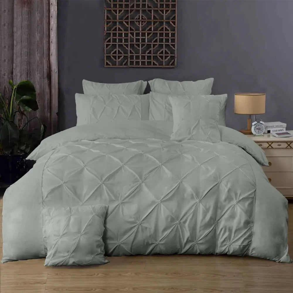 Diamond Pintuck Super King Size Grey Duvet Quilt Cover Set - Home & Garden > Bedding