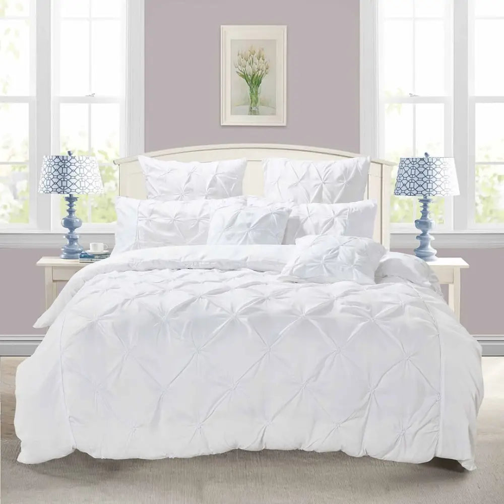 Diamond Pintuck Super King Size White Duvet Quilt Cover Set - Home & Garden > Bedding