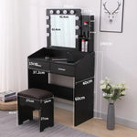 Diana Vanity Set with Shelves Cushioned Stool and Lighted Mirror- Black - Furniture > Bedroom