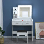 Diana Vanity Set with Shelves Cushioned Stool and Lighted Mirror- White - Furniture > Bedroom