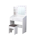 Diana Vanity Set with Shelves Cushioned Stool and Lighted Mirror- White - Furniture > Bedroom