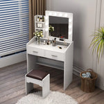 Diana Vanity Set with Shelves Cushioned Stool and Lighted Mirror- White - Furniture > Bedroom