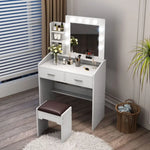 Diana Vanity Set with Shelves Cushioned Stool and Lighted Mirror- White - Furniture > Bedroom