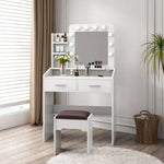 Diana Vanity Set with Shelves Cushioned Stool and Lighted Mirror- White - Furniture > Bedroom