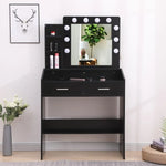 Diana Vanity Set with Shelves Cushioned Stool and Lighted Mirror- Black - Furniture > Bedroom