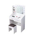 Diana Vanity Set with Shelves Cushioned Stool and Lighted Mirror- White - Furniture > Bedroom