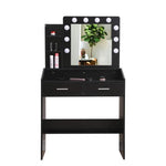 Diana Vanity Set with Shelves Cushioned Stool and Lighted Mirror- Black - Furniture > Bedroom