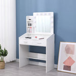 Diana Vanity Set with Shelves Cushioned Stool and Lighted Mirror- White - Furniture > Bedroom