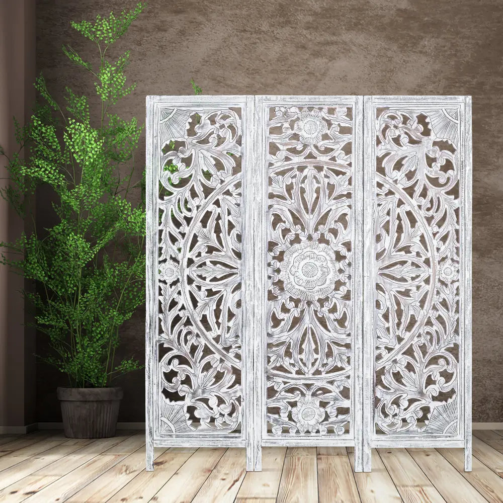 Diego 3 Panel Room Divider Screen Privacy Shoji Timber Wood Stand - White - Furniture > Living Room