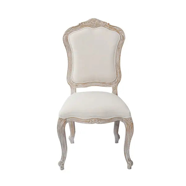 Dining Chair Linen Fabric Beige Oak Wood White Washed Finish - Furniture > Dining