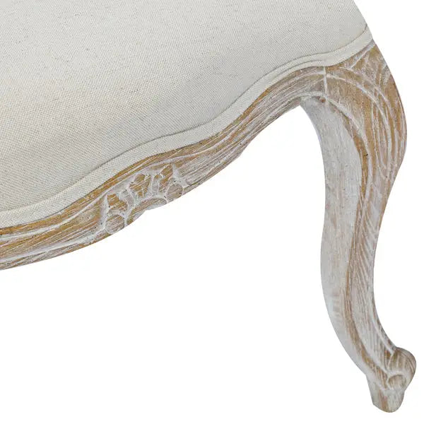 Dining Chair Linen Fabric Beige Oak Wood White Washed Finish - Furniture > Dining