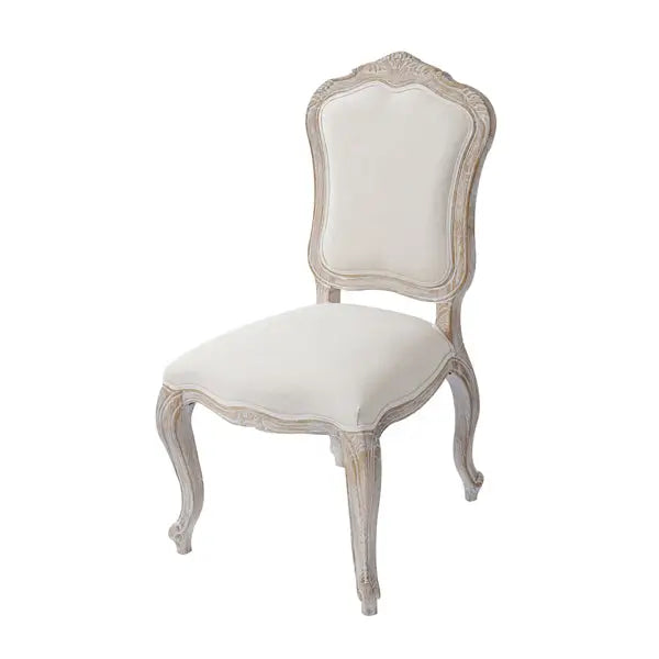 Dining Chair Linen Fabric Beige Oak Wood White Washed Finish - Furniture > Dining