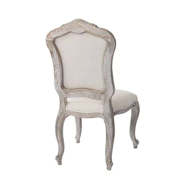 Dining Chair Linen Fabric Beige Oak Wood White Washed Finish - Furniture > Dining