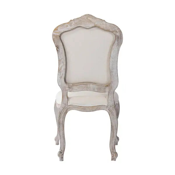 Dining Chair Linen Fabric Beige Oak Wood White Washed Finish - Furniture > Dining