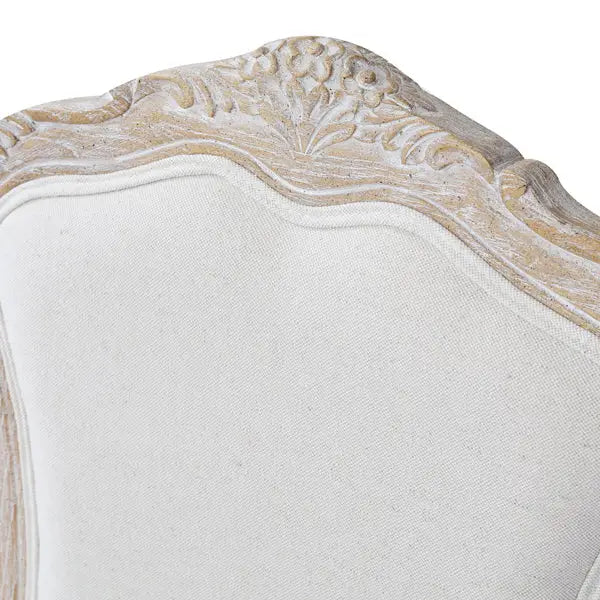Dining Chair Linen Fabric Beige Oak Wood White Washed Finish - Furniture > Dining