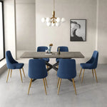Dining Delight: Rectangular Table and Navy Velvet Chairs Dining Set - Furniture > Dining > Dining Set