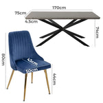 Dining Delight: Rectangular Table and Navy Velvet Chairs Dining Set - Furniture > Dining > Dining Set