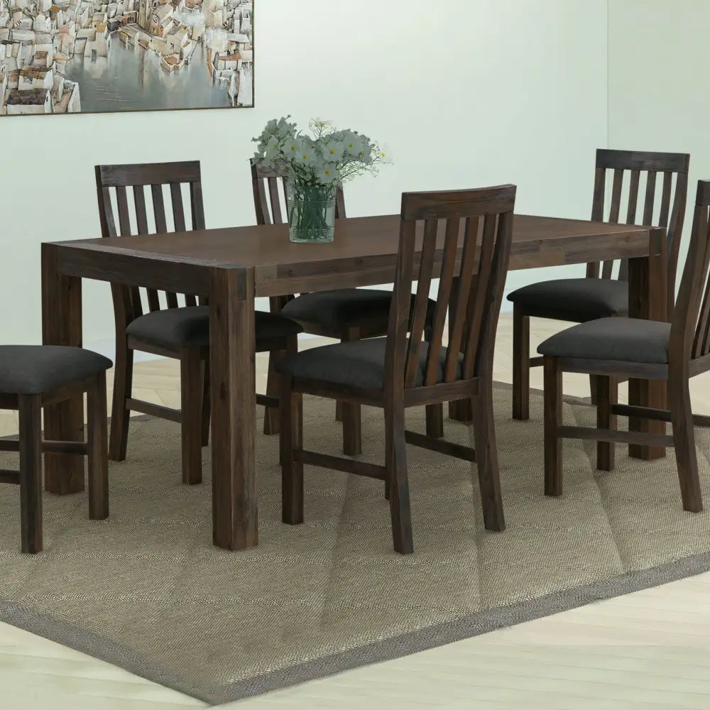 Dining Table 180cm Medium Size with Solid Acacia Wooden Base in Chocolate Colour - Furniture > Dining