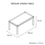 Dining Table 180cm Medium Size with Solid Acacia Wooden Base in Chocolate Colour - Furniture > Dining