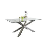 Dining Table in Crisscross Shaped High Glossy Stainless Steel Base with 12mm Tempered Glass Top - Furniture > Dining