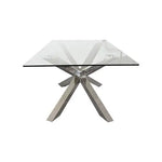 Dining Table in Crisscross Shaped High Glossy Stainless Steel Base with 12mm Tempered Glass Top - Furniture > Dining