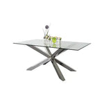 Dining Table in Crisscross Shaped High Glossy Stainless Steel Base with 12mm Tempered Glass Top - Furniture > Dining