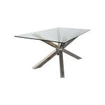 Dining Table in Crisscross Shaped High Glossy Stainless Steel Base with 12mm Tempered Glass Top - Furniture > Dining