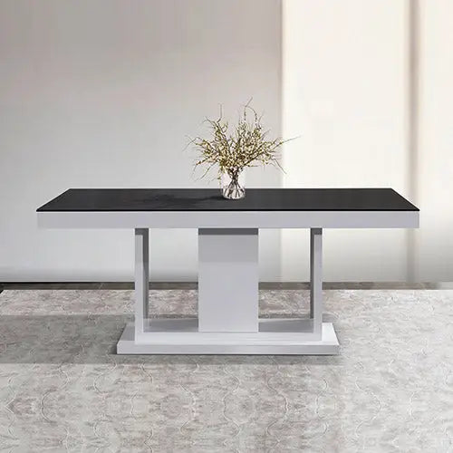 Dining Table in Rectangular Shape High Glossy MDF Wooden Base Combination of Black & White Colour - Furniture > Dining