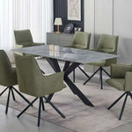 Dining Table Rectangular Shape Grey Sintered Stone Top Powder Coated Iron Legs - Furniture > Dining > Dining Tables