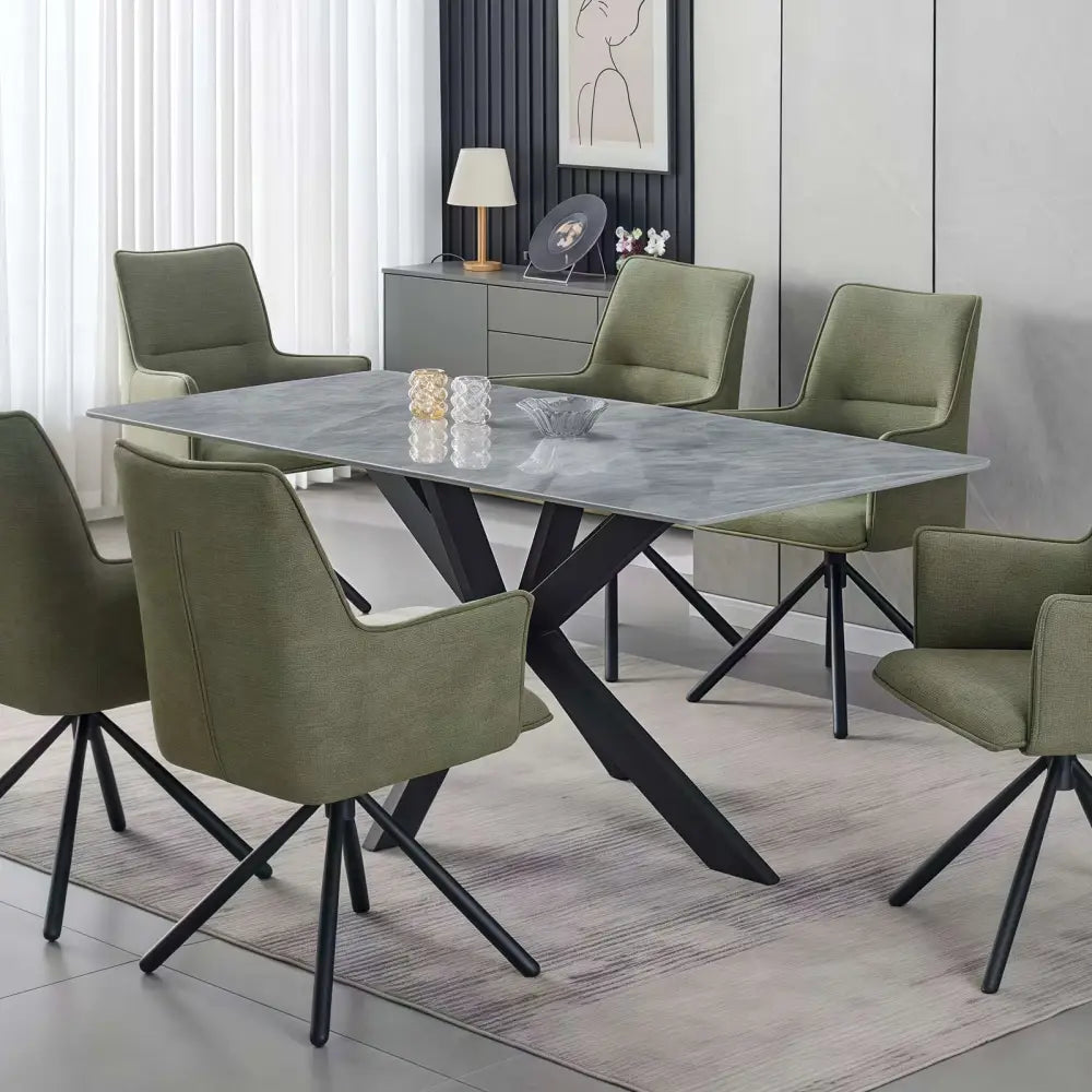 Dining Table Rectangular Shape Grey Sintered Stone Top Powder Coated Iron Legs - Furniture > Dining > Dining Tables