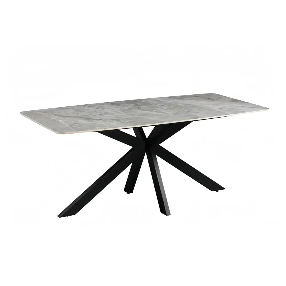 Dining Table Rectangular Shape Grey Sintered Stone Top Powder Coated Iron Legs - Furniture > Dining > Dining Tables