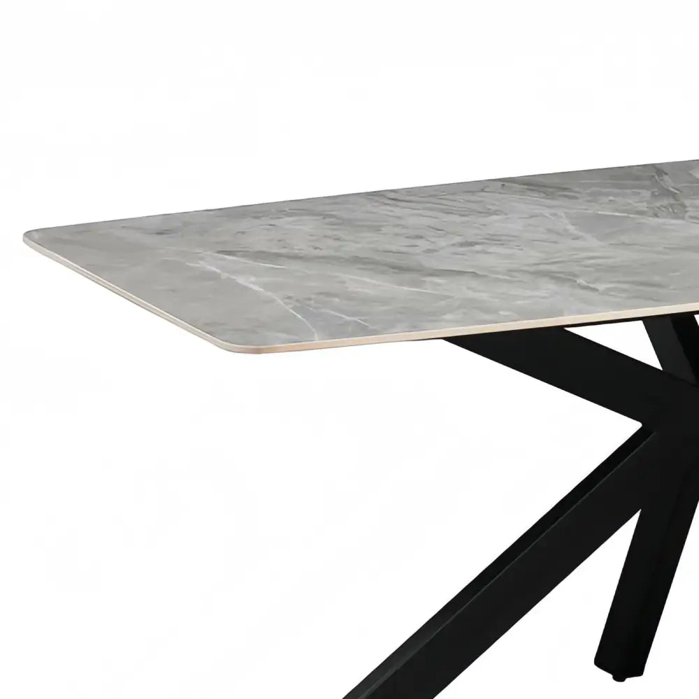 Dining Table Rectangular Shape Grey Sintered Stone Top Powder Coated Iron Legs - Furniture > Dining > Dining Tables