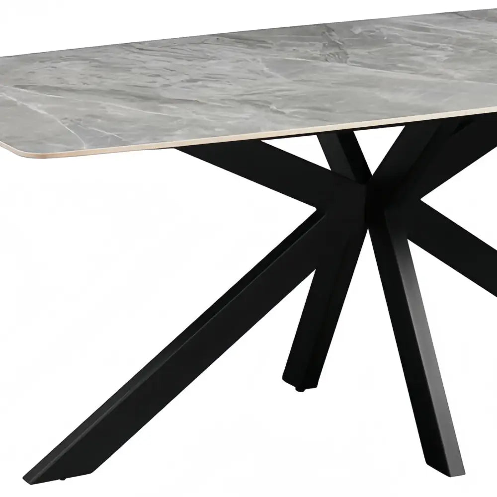 Dining Table Rectangular Shape Grey Sintered Stone Top Powder Coated Iron Legs - Furniture > Dining > Dining Tables