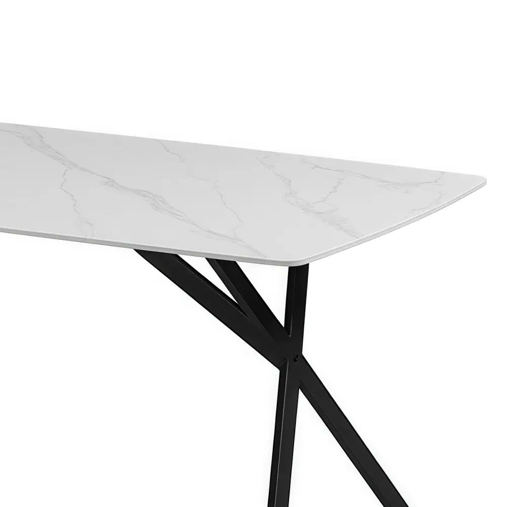 Dining Table Rectangular Shape White Sintered Stone Top Powder Coated Iron Legs - Furniture > Dining > Dining Tables