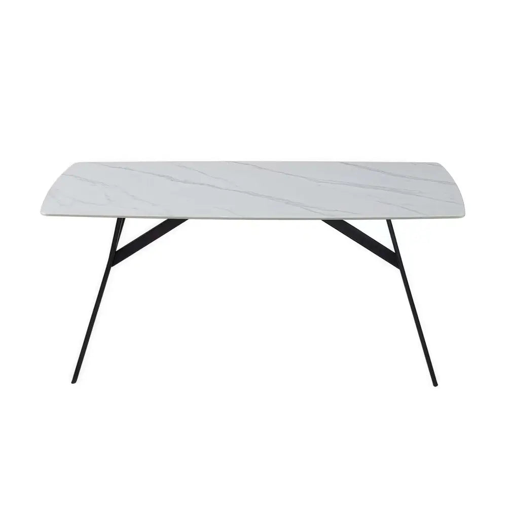 Dining Table Rectangular Shape White Sintered Stone Top Powder Coated Iron Legs - Furniture > Dining > Dining Tables