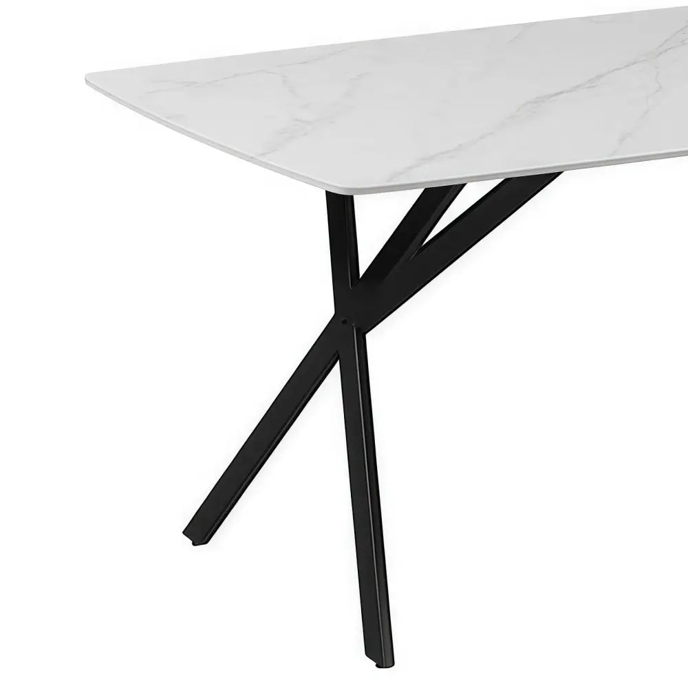 Dining Table Rectangular Shape White Sintered Stone Top Powder Coated Iron Legs - Furniture > Dining > Dining Tables
