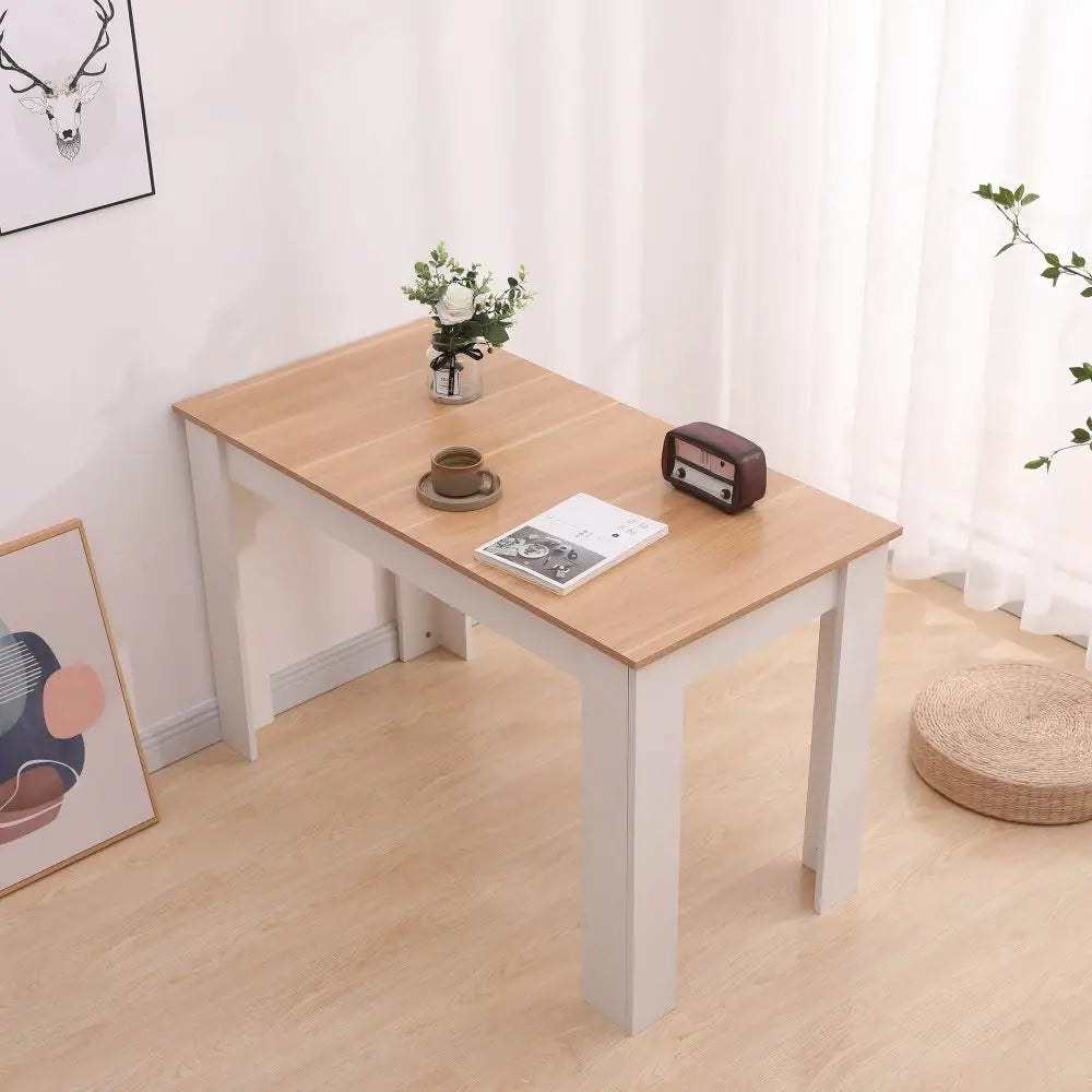 Dining Table Rectangular Wooden 120M-Wood&White - Furniture > Dining