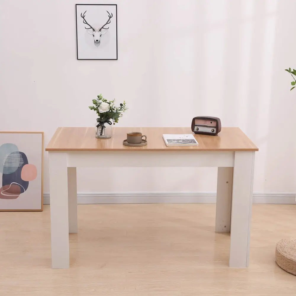 Dining Table Rectangular Wooden 120M-Wood&White - Furniture > Dining