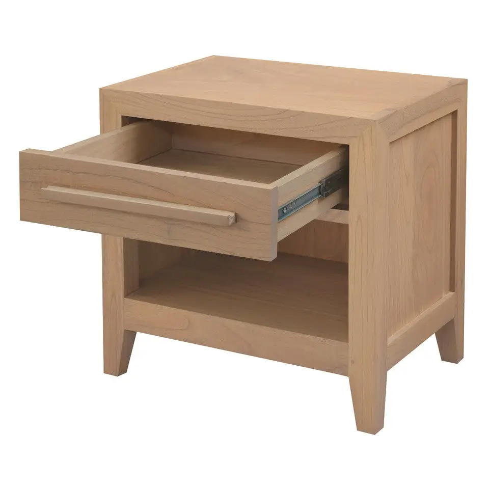 Dion 1-Drawer Solid Mindi Bedside Table (Natural) - Furniture > Bedroom > Bedside Tables
