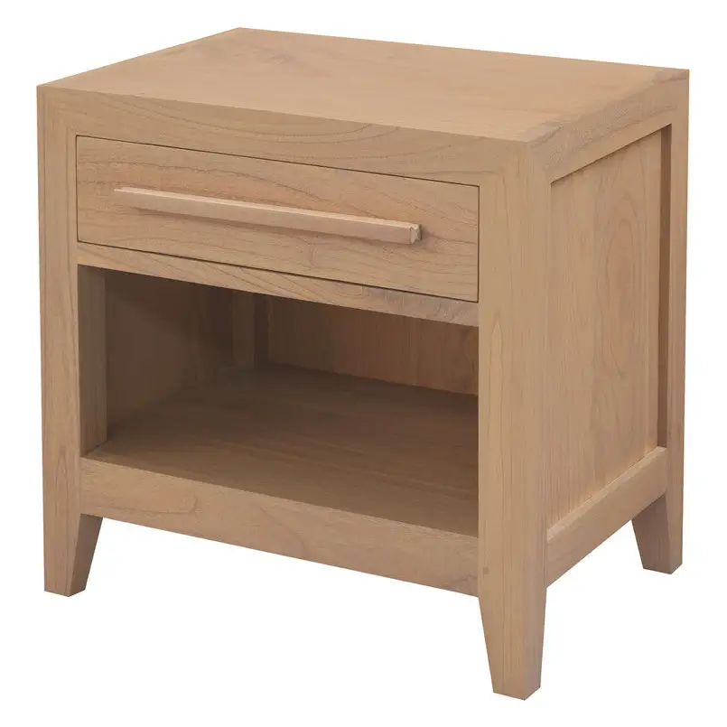 Dion 1-Drawer Solid Mindi Bedside Table (Natural) - Furniture > Bedroom > Bedside Tables