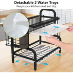 Dish Rack 2 Tier Dish Dryer Drainer Stainless Steel Dish Drying Rack Drip Trays Side Holder Kitchen Storage Save Space