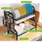 Dish Rack 2 Tier Dish Dryer Drainer Stainless Steel Dish Drying Rack Drip Trays Side Holder Kitchen Storage Save Space