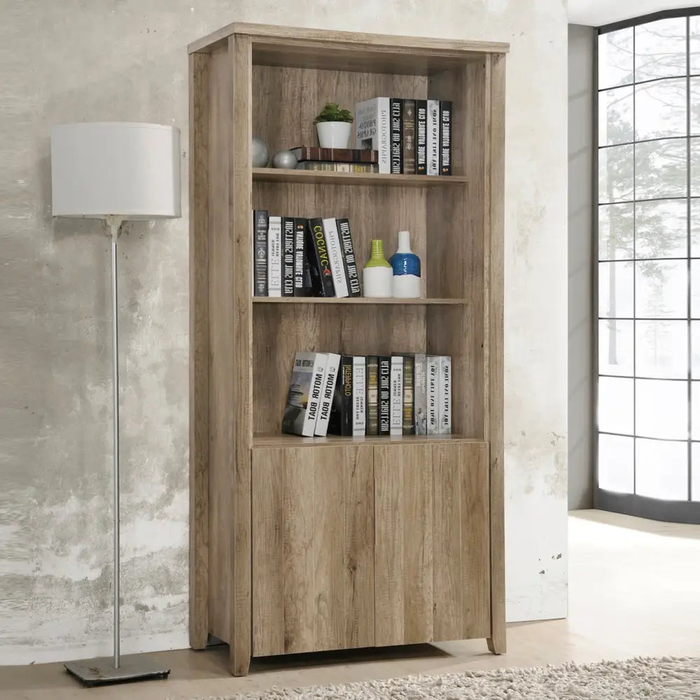 Display Shelf Book Case Stand Bookshelf Natural Wood like MDF in Oak Colour - Furniture > Bedroom