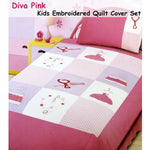 Diva Girls Accessories Embroidered Quilt Cover Set Single - Home & Garden > Bedding