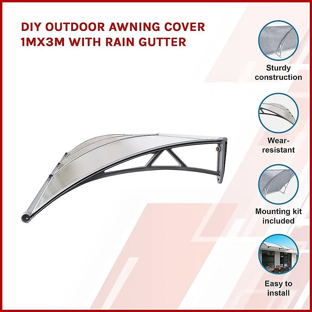 DIY Outdoor Awning Cover 1mx3m with Rain Gutter - Home & Garden > Shading