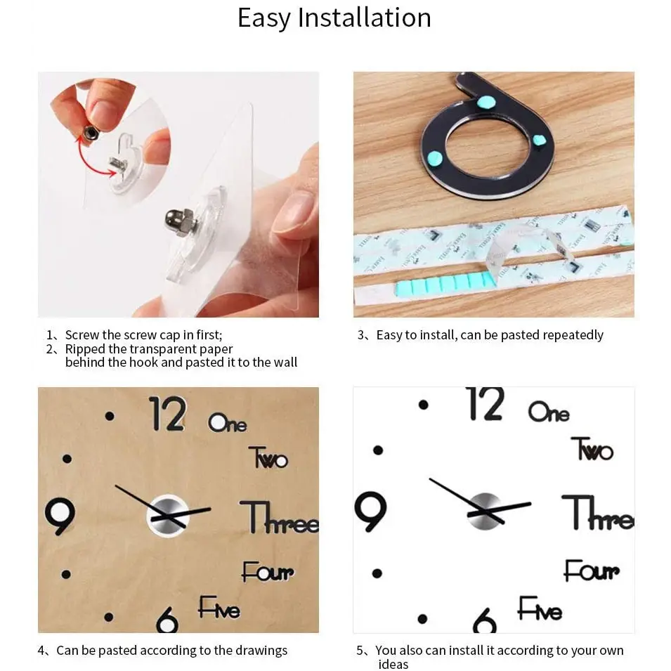 DIY Wall Clock Modern Frameless Large 3D Wall Watch Giant Roman Numerals for Home Living Room and Bedroom (Small)