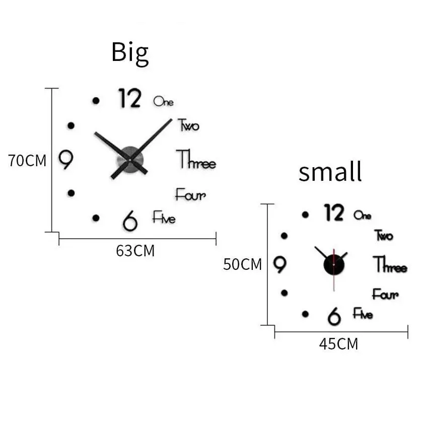 DIY Wall Clock Modern Frameless Large 3D Wall Watch Giant Roman Numerals for Home Living Room and Bedroom (Small)