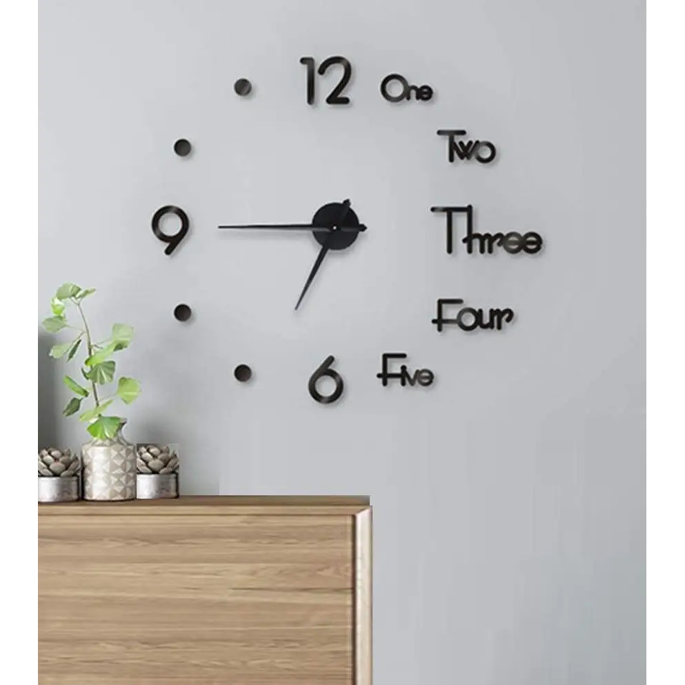 DIY Wall Clock Modern Frameless Large 3D Wall Watch Giant Roman Numerals for Home Living Room and Bedroom (Small)