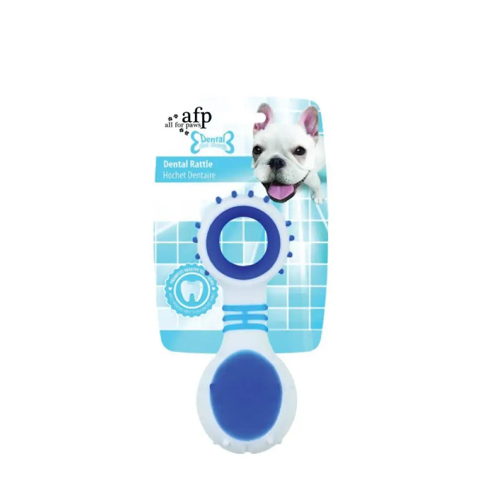 Dog Dental Rattle - Blue Puppy Teething + Cleaning Gums Rubber Ridges Chew - Pet Care > Toys > Dog Toys